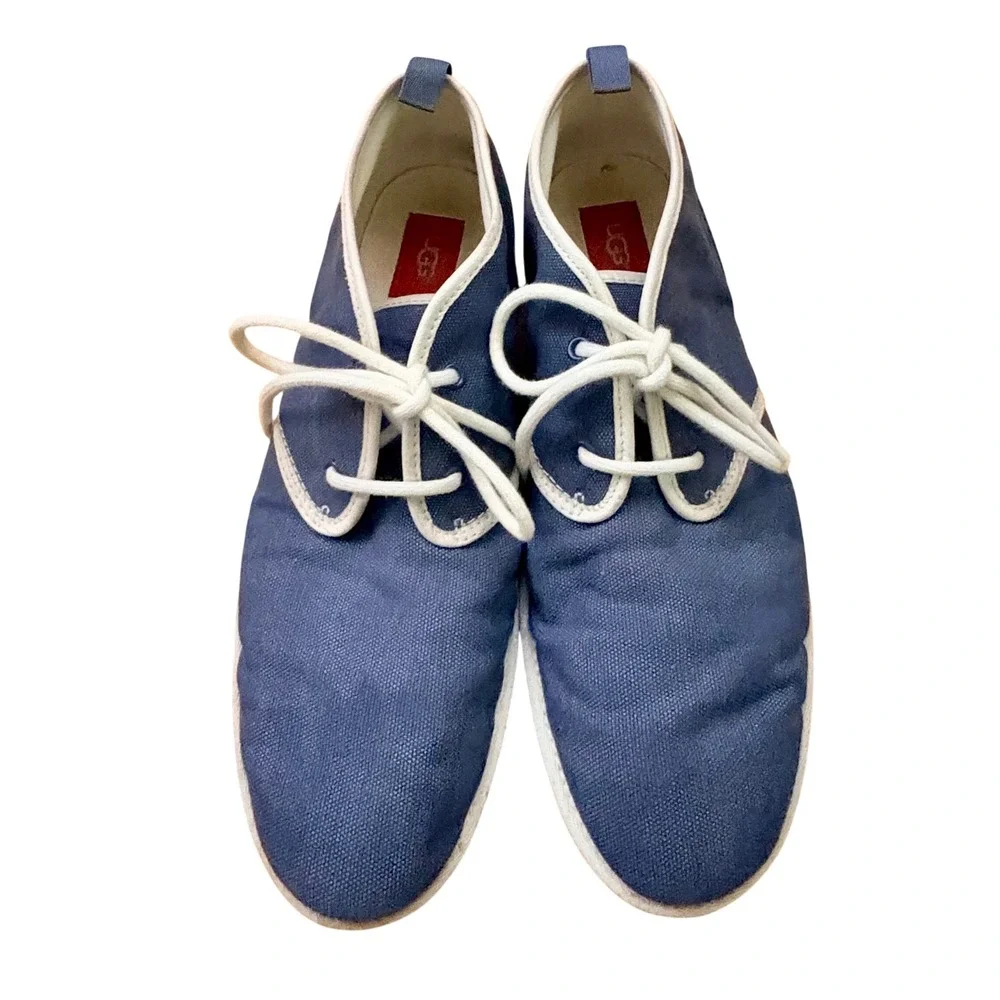 UGG Men Casual Chukka Boots Blue‎ Canvas Lace Up Comfortable Ankle Shoes Size 10